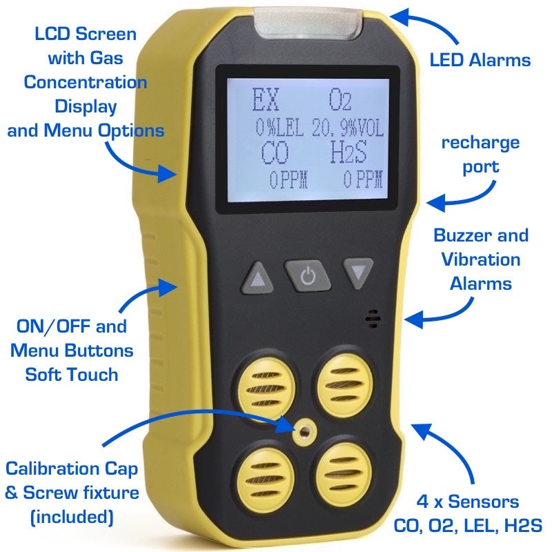 Basic 4 Gas Detector & Pump | USA NIST Calibration