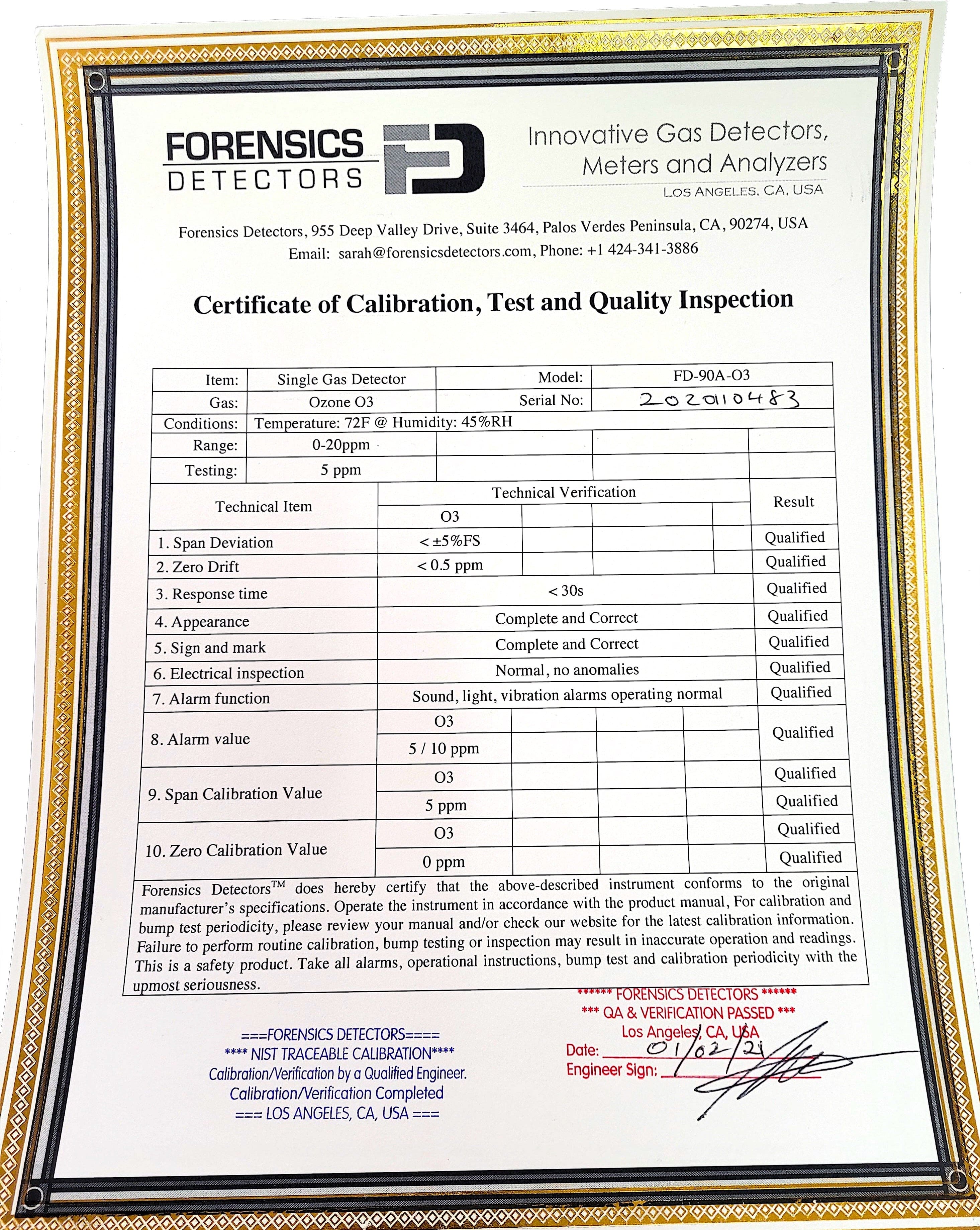 Single Gas Detector Calibration