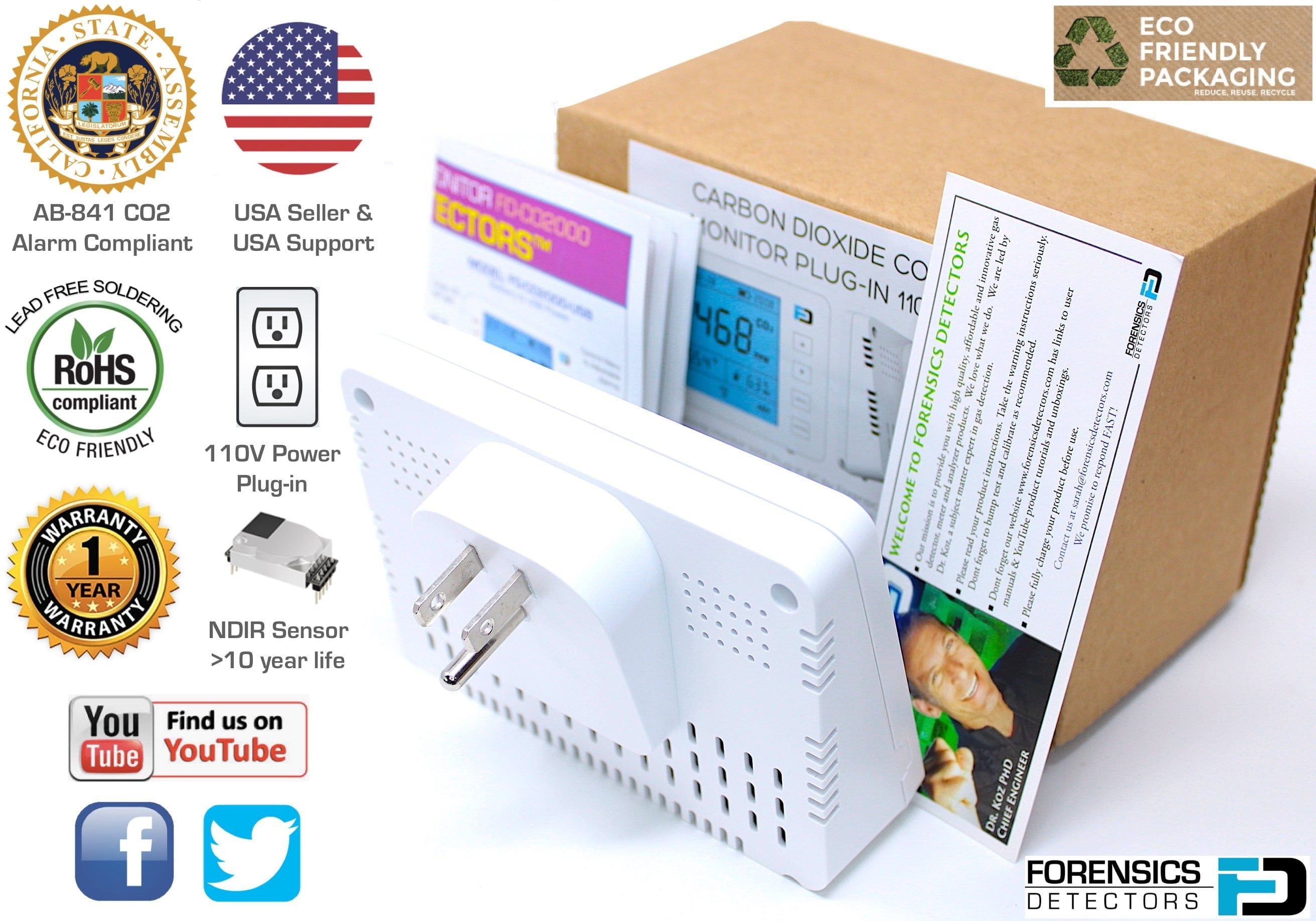 Carbon Dioxide Monitor | Plug-in 110V AC - Forensics Detectors